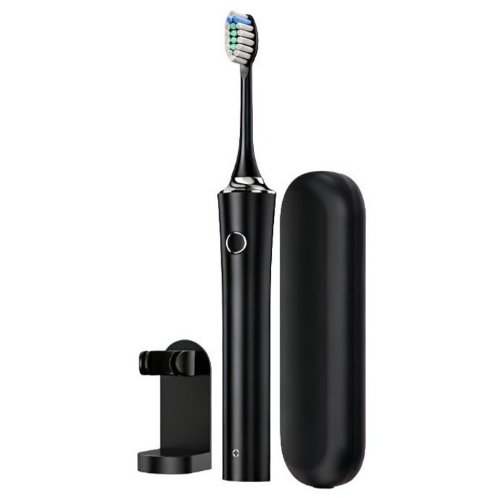 Set periuta de dinti electrica si irigator oral, peri moi, negru, compact