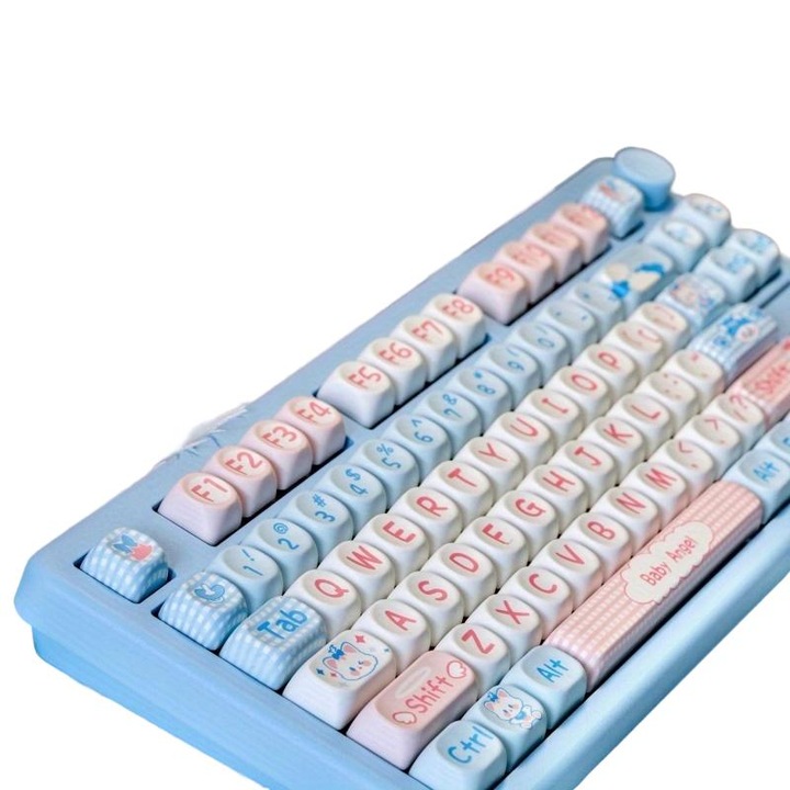 Set capace pentru tastatura Blue Simple Little Cat, PBT, dye-sublimation, profil MOA, compatibil cu switch-uri magnetice, Multicolor
