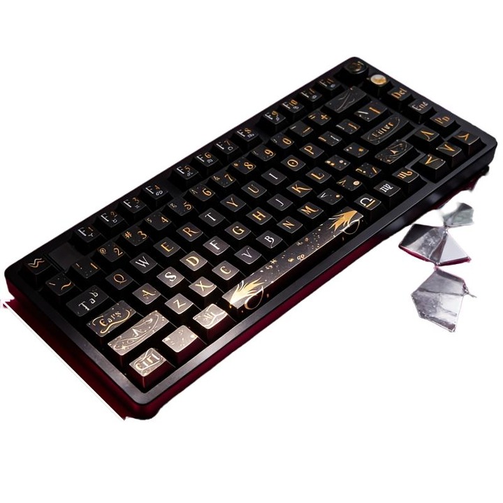 Set taste mecanice, tematica constelatii, negru auriu, PBT, inalt