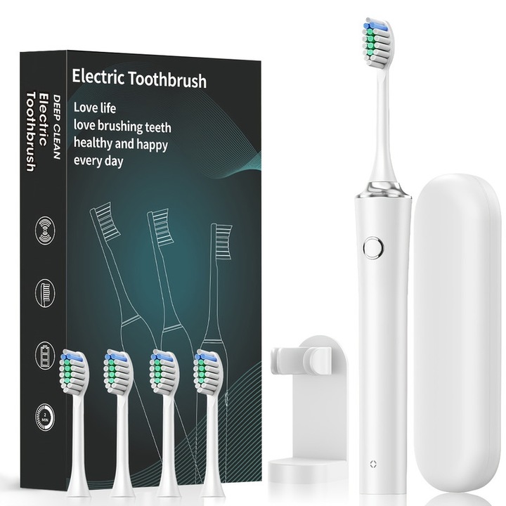 Set periuta de dinti electrica si irigator oral, peri moi, alb, compact