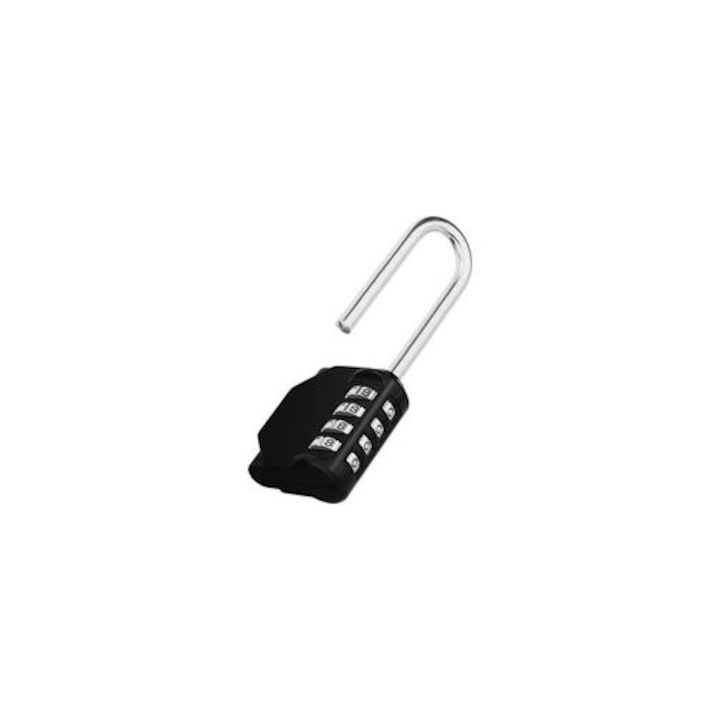 Lacat cu combinatie 4 cifre, cadenas cu anse lungi, din aliaj de zinc si otel calit, rezistent la intemperii si la taiere, negru, 1 buc