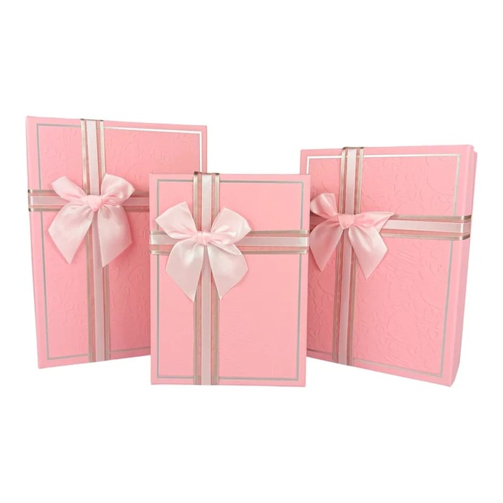 Set Cutii Dreptunghiulare 3 Piese Roz 'Prestige' pentru Cadouri Universale
