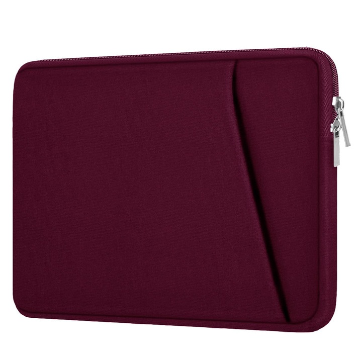 Geanta laptop, 15-16 inch, burgundy, cu buzunar frontal, protectie socuri
