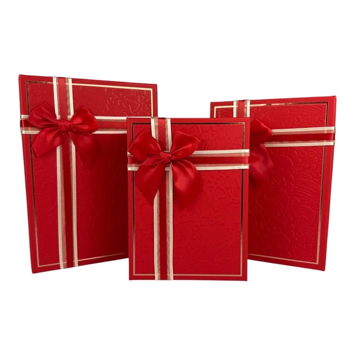 Set Cutii Dreptunghiulare 3 Piese Rosu 'Prestige' pentru Cadouri Universale