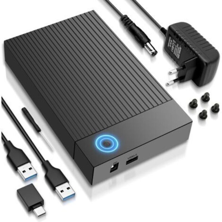 HDD/SSD dokkoló állomás USB 3.0, külső ház 2,5/3,5 hüvelykes meghajtókhoz, UASP támogatással és 12V/2A adapterrel, kompatibilis Windows/Mac/Linux rendszerekkel, fekete, 1 db