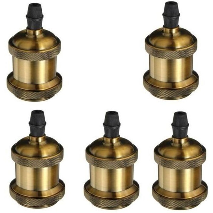 Set 5 bucati, dulie E27 Edison, soclu/dulie vintage din cupru, compatibil cu LED si becuri incandescente, cupru