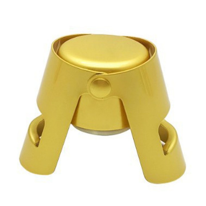 Set 3 bucati, dopuri pentru sampanie (capace pentru sampanie), din otel inoxidabil, cu inel de etansare din silicon si sistem vid, auriu