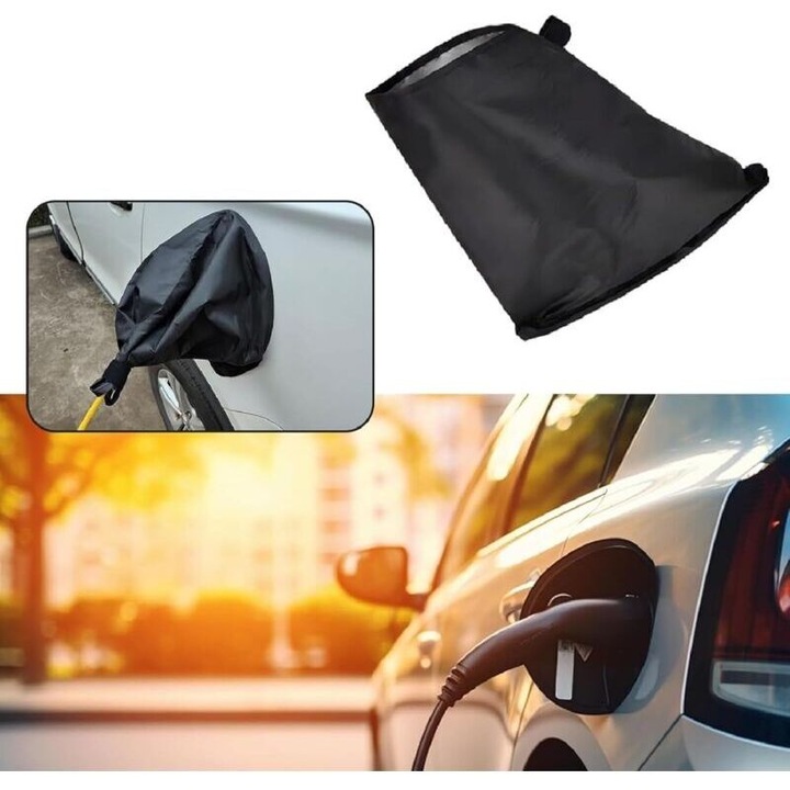 Husa protectie port de incarcare pentru masina electrica, universal compatibil, impermeabila cu banda magnetica si inchidere Velcro, Negru, 1 buc