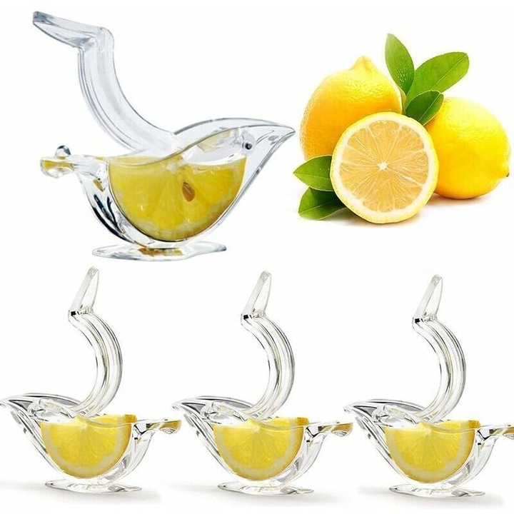 Set 4 prese citrice manuale, acrilic, transparent, 10x5x3cm, forma peste