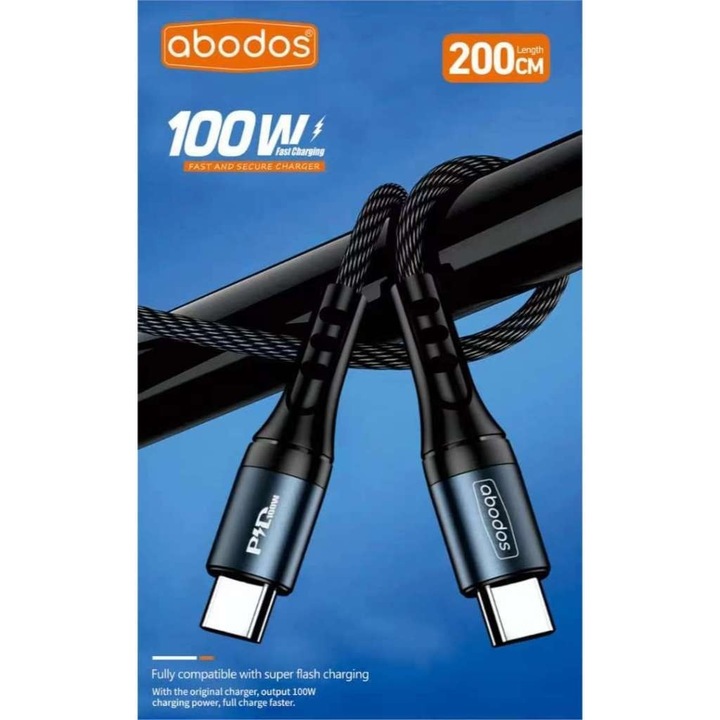 Кабел Type C – Type C M/M 2m Digital One SP01002 abodos ds331, 100W, Fast charge, черен, Type C to Type C