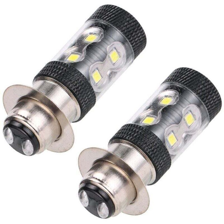 Bec LED motorkerékpárhoz P15D H6M, 7.5W 12V, plug and play, IP68 vízálló, 6500K hideg fehér, 1 db
