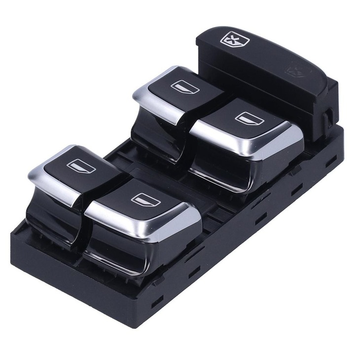 Elektromos ablakemelő kapcsoló 8KD959851A/8KD959851F, vezetőoldali, kompatibilis Audi A4/S4/Q5/A5/S5 (2008-2014) modellekkel, ezüst szegéllyel, korrózióálló műanyagból, Fekete/Ezüst, 1 db