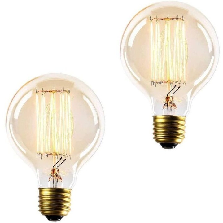 2 darabos szett, E27 G95 filament (izzószálas) izzó, dimmelhető, 40W, 220-240V, 610 lm, arany, 95x130 mm