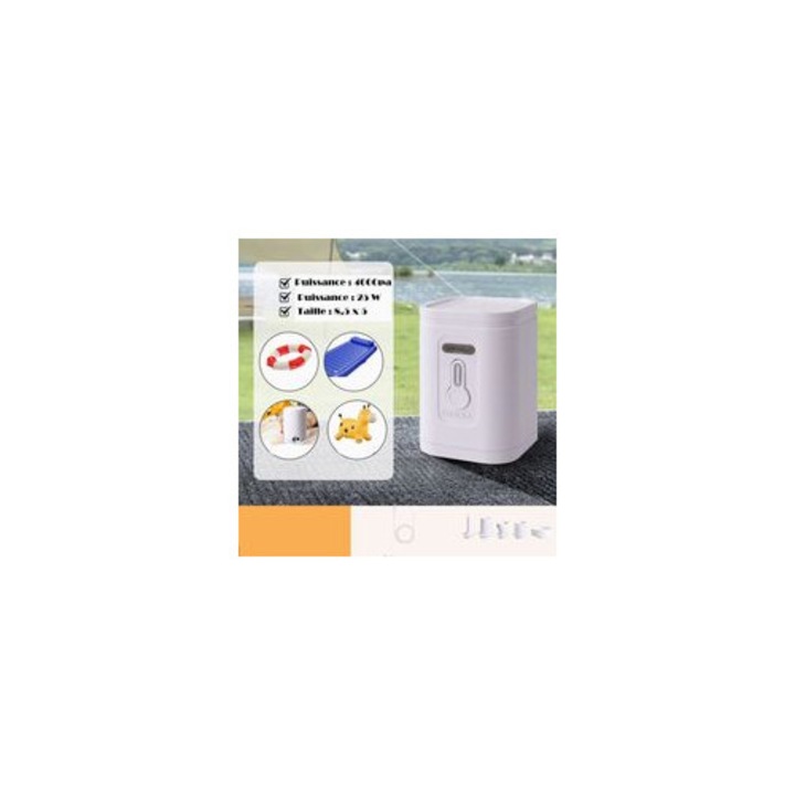 Hordozható légpumpa, hordozható kompresszor 25W, 2000 mAh akkumulátor (Type-C), gyors felfújás és leeresztés funkció, 4000 Pa szívóerő, 5 fúvókás készlet, fehér, 1 db