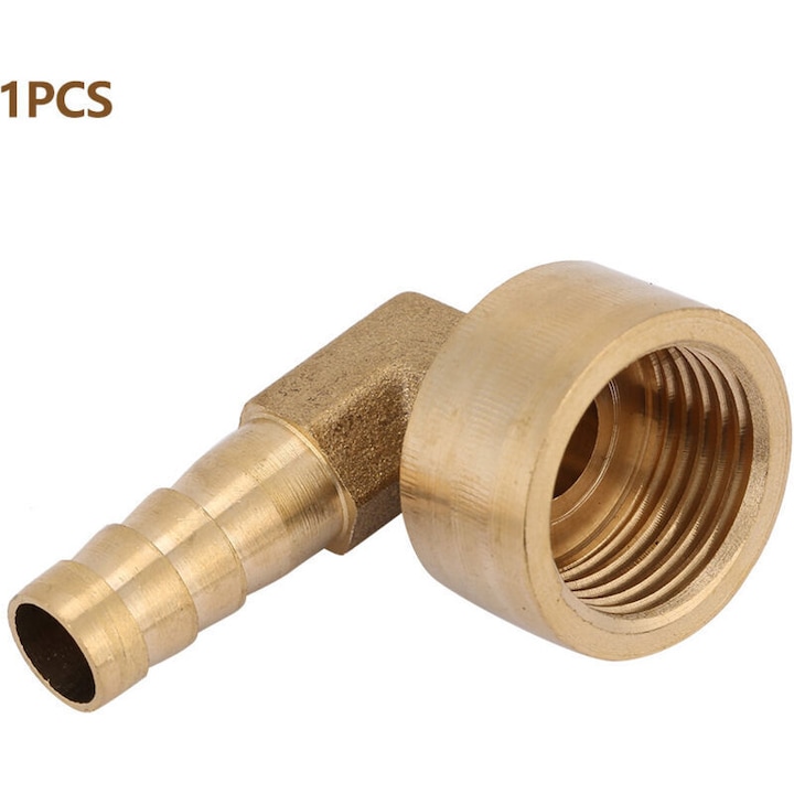 Sárgaréz könyök csatlakozó adapter, G1/2 menetes, 10 mm-es tömlőhöz bordázott, arany, 1 db