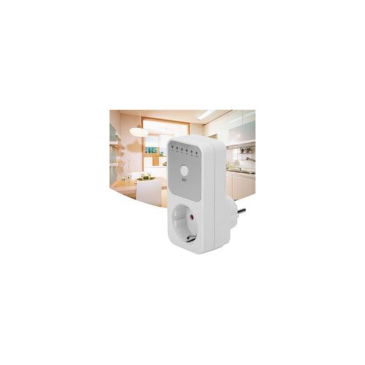 Időzítővel ellátott aljzat / időzítő EU 230V/50Hz, energiafogyasztás-mérővel és feszültség/áram méréssel, 1-10 órás beállítás, fehér, 1 db