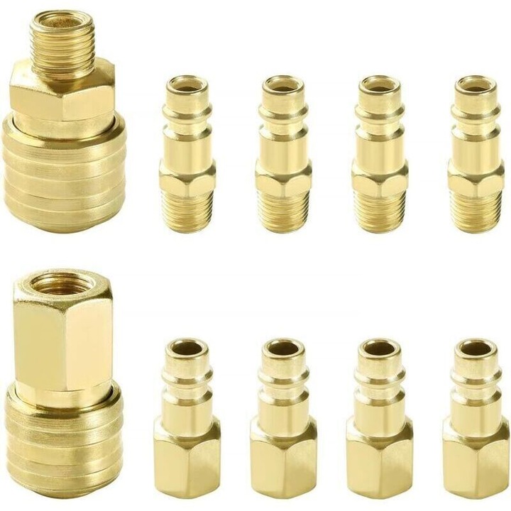 10 darabos gyorscsatlakozó készlet levegőhöz 1/4" BSP tartós acél