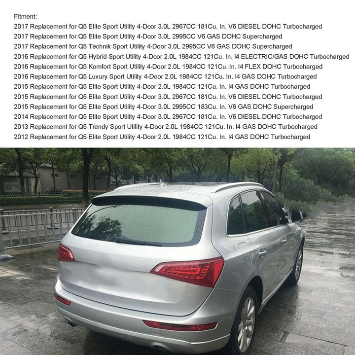Brat stergator luneta / lama 8R09554071P9 pentru Audi Q5 2009-2017, lama din cauciuc natural acoperita cu grafit, arc de inalta rezistenta pentru contact optim cu geamul, vopsit rezistent la UV, negru, 1 buc