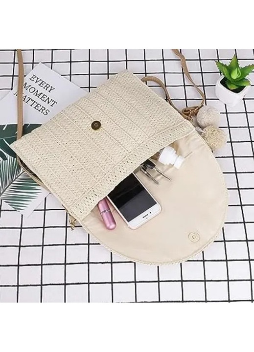 Elegáns boho borítéktáska nőknek, textil, fehér, 25x15cm
