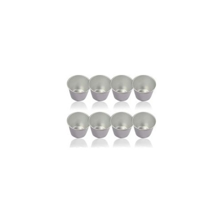 Set 8 bucati, forme pentru pudding din aluminiu anodizat, antiaderente, cu fund detasabil, argintiu, diametru 7,8 cm, adancime 7,4 cm