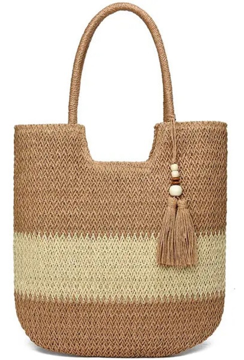 Női boho táska, natúr, khaki, 28x10x39cm, összecsukható, állítható pánttal