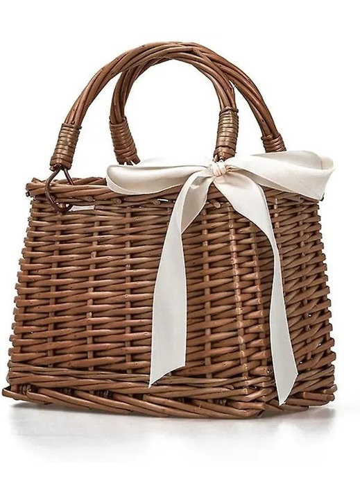 Fonott, kézzel készített, mosható textil béléssel és mellékelt pántokkal ellátott strandtáska/kézitáska, Barna, 22.6x13x16 cm