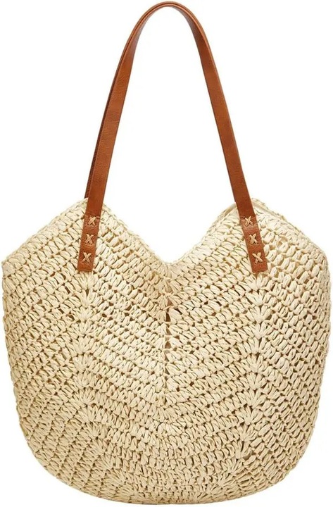 Geanta de paie dama, tote, bej, 45x35x35cm