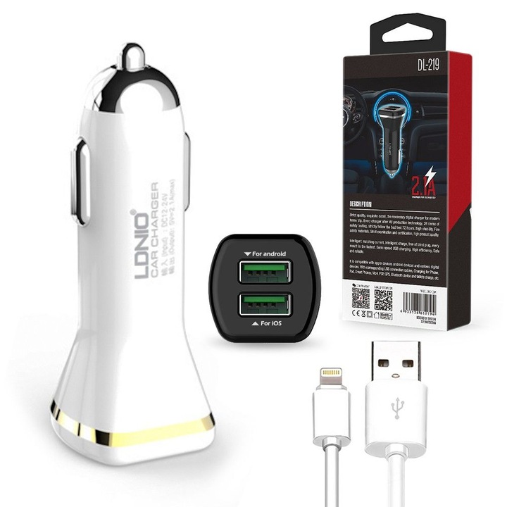 12V Töltő LDNIO DL-219 2 PORT USB 2.1A MICRO USB Digital One LSSS02279 – 735623, 12V, USB, 2.1A