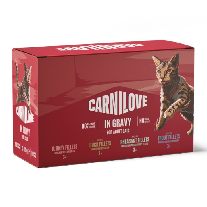 Hrana umeda pentru pisici, Carnilove Cat Pouch Multipack, in Gravy 12x85 gr