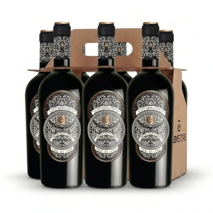 Pachet Vin Rosu Sec Botter Lupo Meraviglia Tre di Tre 14.5%, 6 x 0.75L