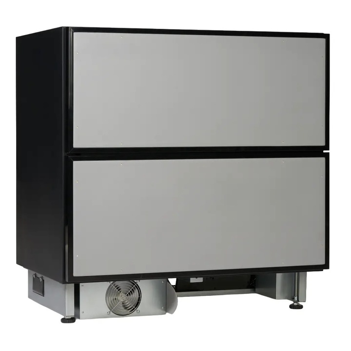 Sertar frigorific incorporabil Norcool, potrivit HoReCa/rezidential, 104 litri, 2 compartimente, glisante, temperatura reglabila +2~+10°C, iluminare interioara LED, dezghetare automata, picioare ajustabile, inox/negru