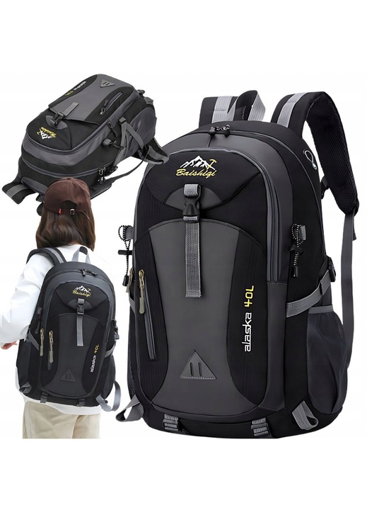 Rucsac trekking 40l negru rucsac drumetii si calatorii impermeabil ghiozdan hiking rezistent munte camping ergonomic multifunctional