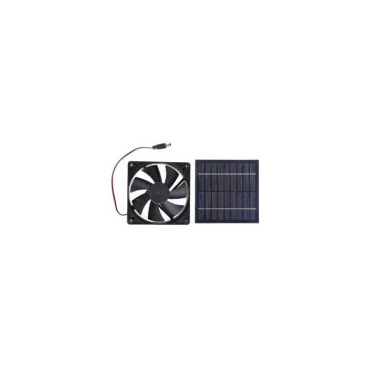 20W-os napelemes elszívó ventilátor, fekete, 120x120mm, 160x165mm napelem, IP65, szett