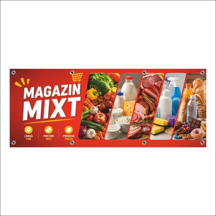 Banner MEDIA, "Magazin mixt" model3, 150 x 60 cm, kültéri