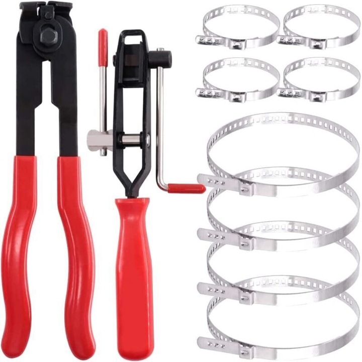 Set 10 clesti si coliere de strangere CV, otel inoxidabil, marimi 7mm si 9mm, multicolor