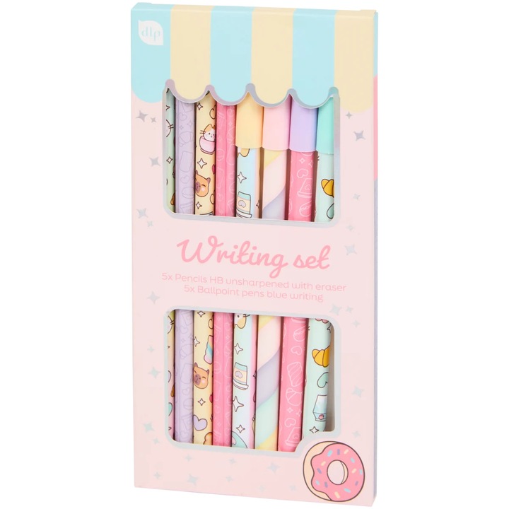 Set Premium Creioane si Pixuri pentru Copii, Scoala, Desen si Colorat, Donut