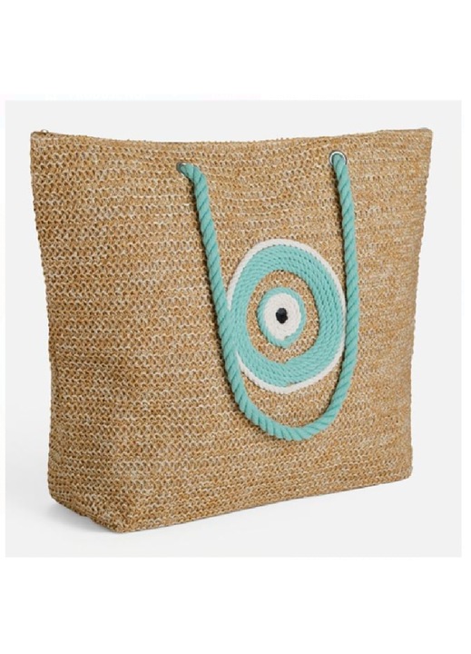 Geanta de Plaja din Paie cu Model Ochi 55x15x43cm