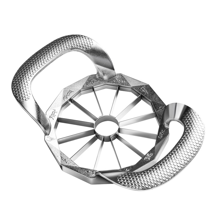 Feliator de mere Leccik® Dispozitiv pentru Taiat si Scoatere Samburi, 12 Lame din Otel Inoxidabil, Heavy Duty, Taietor de Fructe Profesional, Manere Ergonomice, Argintiu, Rezistent si Durabil