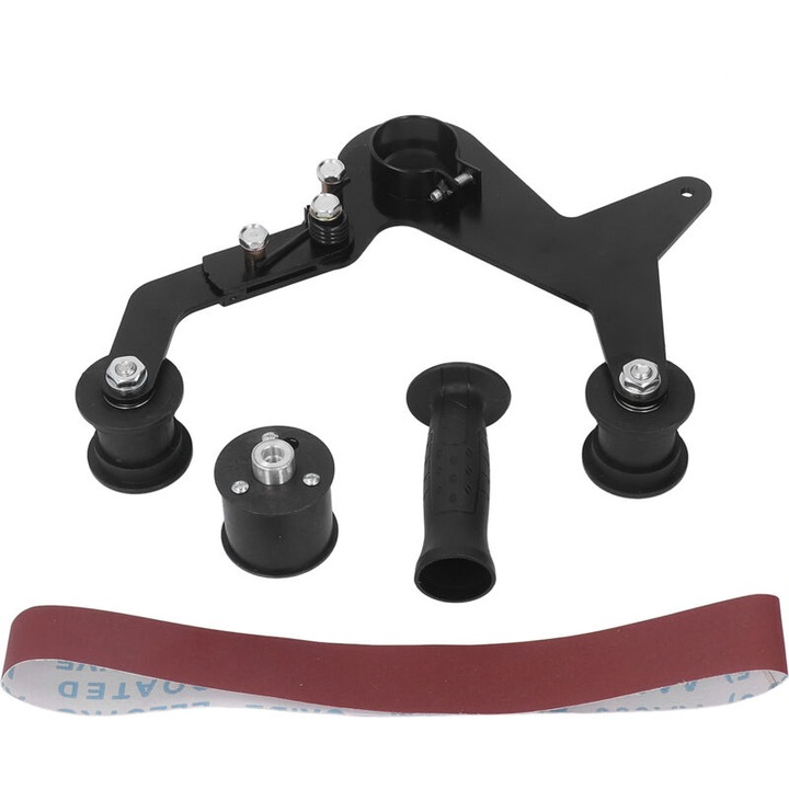 Adaptor pentru polizor unghiular, convertor la slefuitor cu banda, din otel inoxidabil, design triangular stabil, pentru lemn, metal si inox, Negru, 32x23x9 cm
