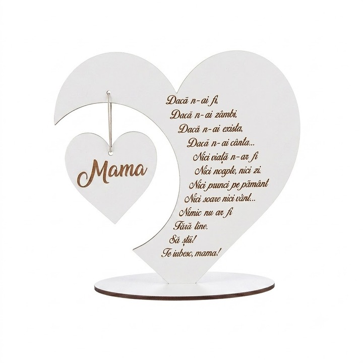 ArtemisGift Dekoratív Szív Ajándék Anyának, lézergravírozott üzenet, fa, 20 cm
