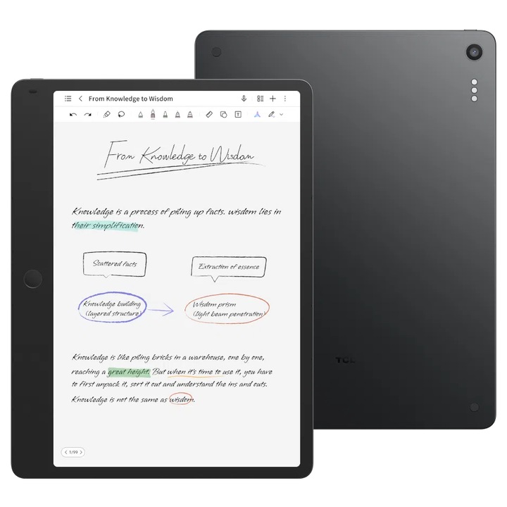 Tableta TCL NOTE A1 NXTPAPER, 11.5" Paper-Like, 256GB, WiFi, Aerolite Gray + Husa Flip + T-Pen
