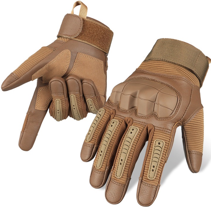 Manusi tactice, cu cinci degete, compatibile cu ecranul tactil, cu carcasa de protectie, ORBER, antiderapante, potrivite pentru alpinism si ciclism, marime XL, piele sintetica/tesatura tricotata, 30 × 18 × 4 cm, maro