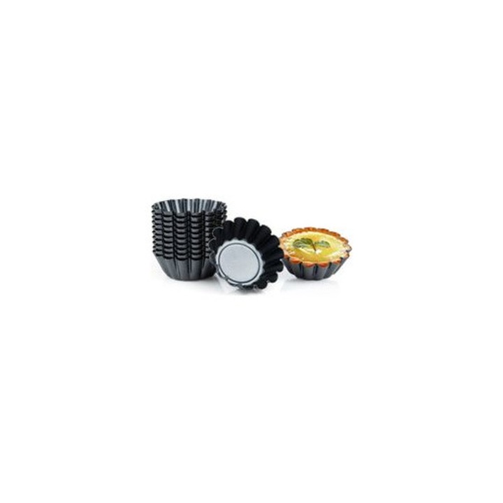 Set 12 forme tarte flori, otel carbon, negru, 7x3cm
