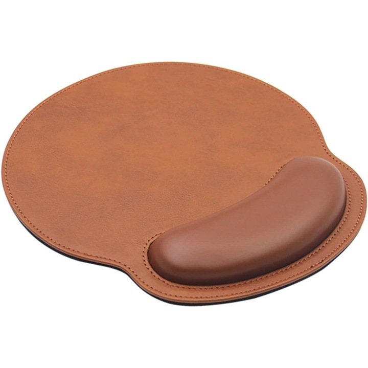 Egérpad csuklótámasszal, műbőr, ergonomikus memóriahab párna, csúszásmentes gumitalp, mosható, kávébarna, 1 db