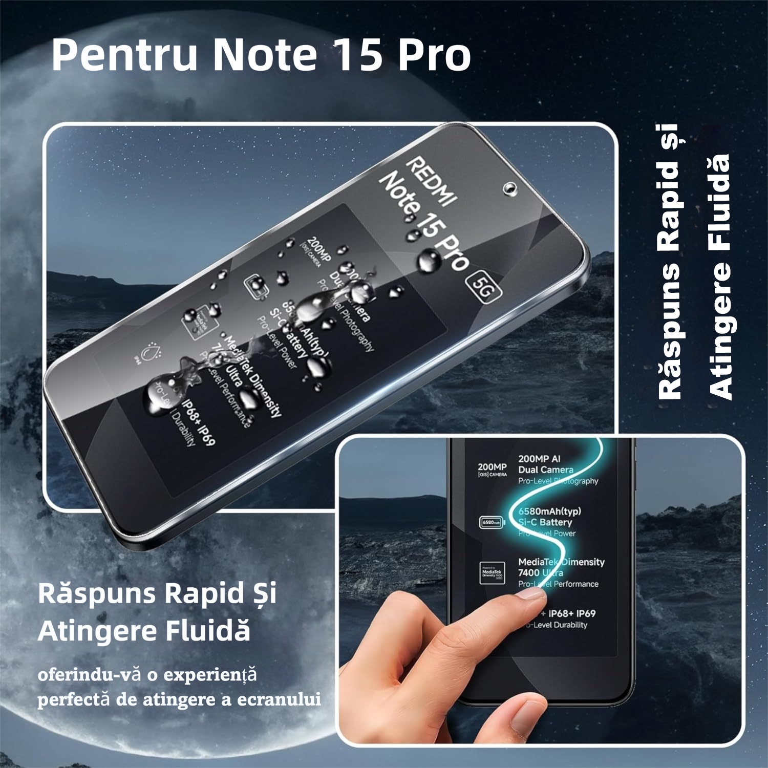 Pachet Husa Telefon + 2 Folii Sticla Compatibila Cu Xiaomi Redmi Note 15 Pro 5G (nu este compatibila cu Redmi Note 15 Pro 4G), MOGU, TPU Moale, Rezistent la Socuri, Carcasa Subtire de Protectie Anti Soc, Spate Mat Translucid Rezistent la Zgarieturi, Negru