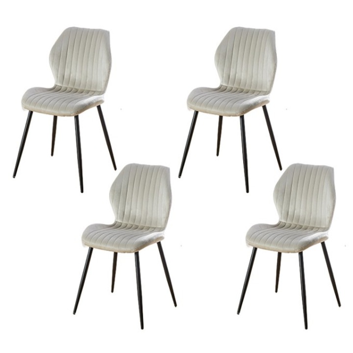 Set 4 scaune living tapitate KJC104, stofa catifelata, picioare metalice, 42x48x89 cm, modern, bej