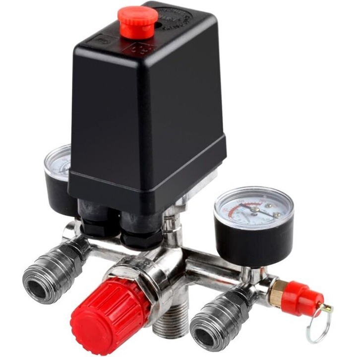 Kompresszor nyomásszabályzó fém műanyag 90-120 PSI nyomásmérő 0-180 PSI