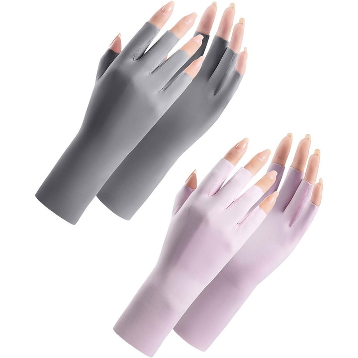 Manusi fara degete, protectie UV, mov-gri, marime universala