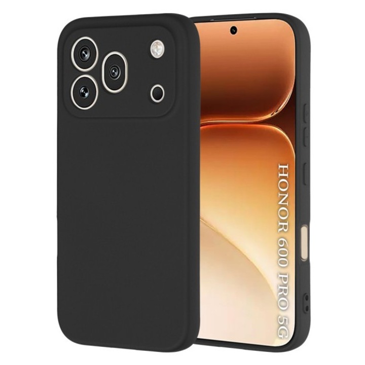 Husa Upzz® SoftFlex Compatibila Cu Honor 600 PRO, Silicon Soft, Protectie La Camera, Alcantara La Interior, Negru