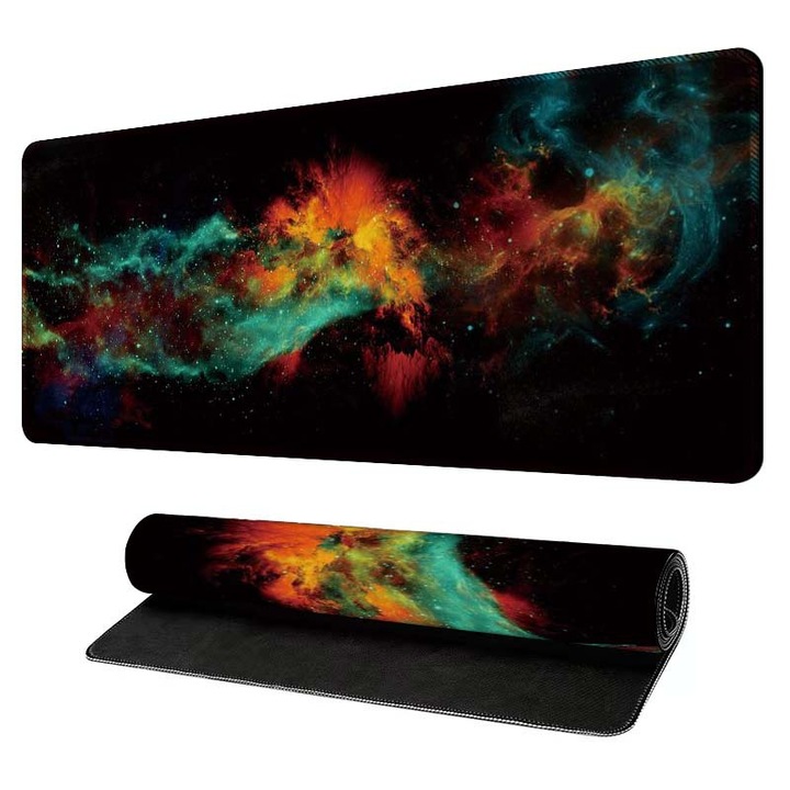 Mouse pad, covoras pentru mouse gaming, suprafata mare, margini cusute, baza anti-alunecare din cauciuc natural, usor de curatat, multicolor, 900 x 400 x 2 mm